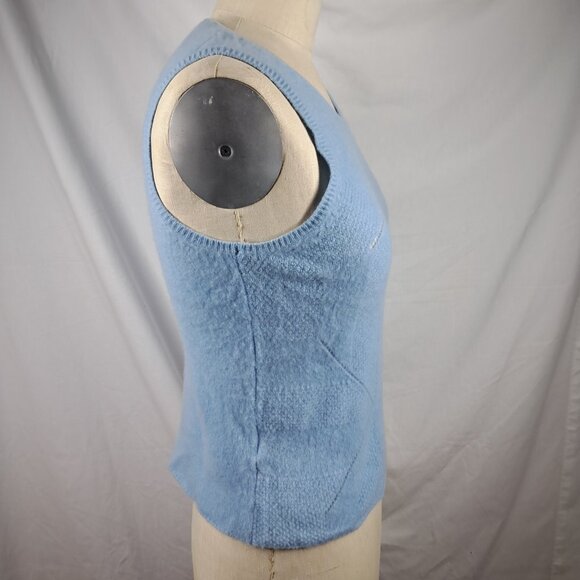 Max Studio 100% Cashmere Sweater Sleeveless Vest Shirt Light Blue with Pattern M - Picture 4 of 6